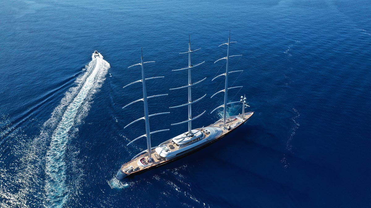 An image of a yacht sailing in sea.